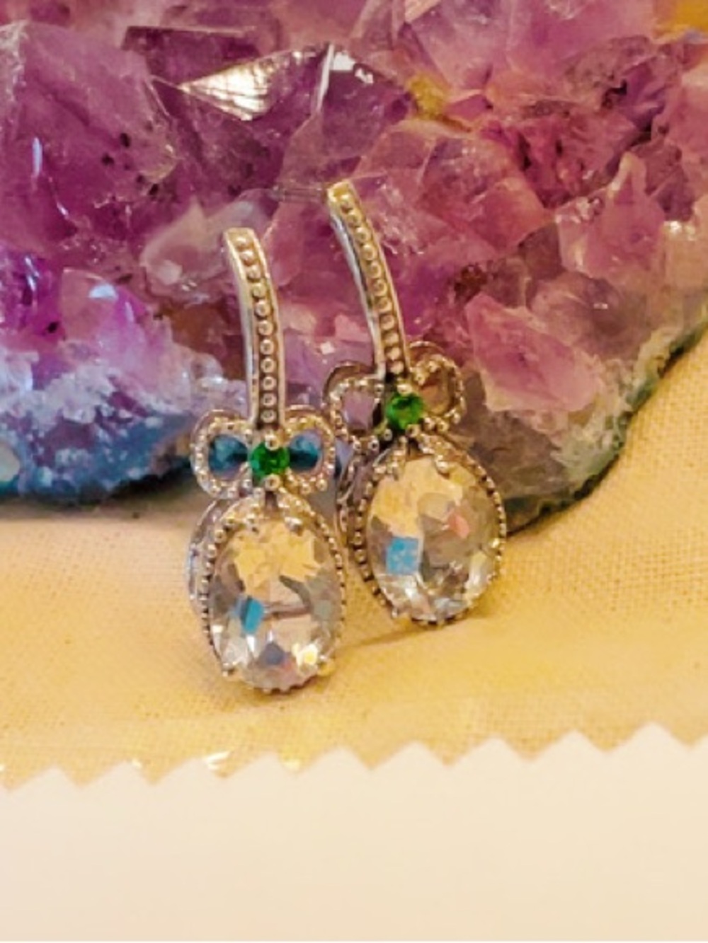 Chuck Clemency STS Sterling 925K Chrome Diopside Quartz Crystal Teardrop Earring